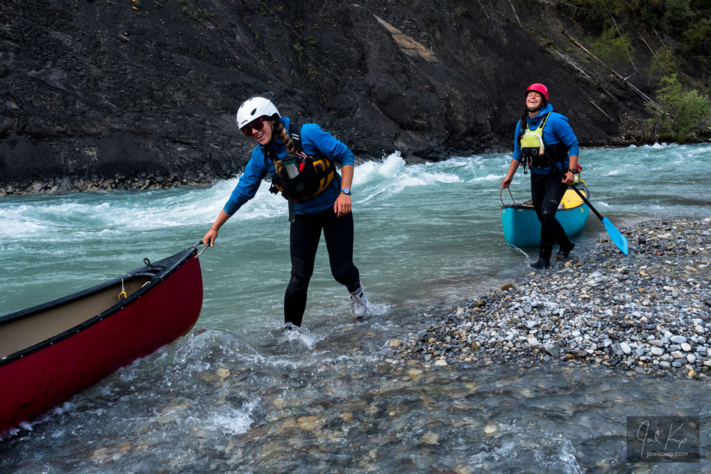 Lining Canoes Past Rapids on the Brazeau