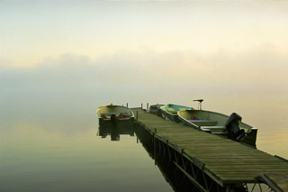 Boat Dock in Early Morning Fog