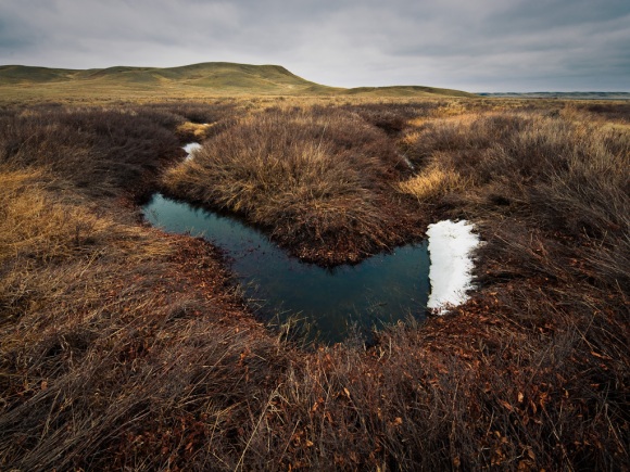 Snow Edged Oxbow in Grasslands National Park